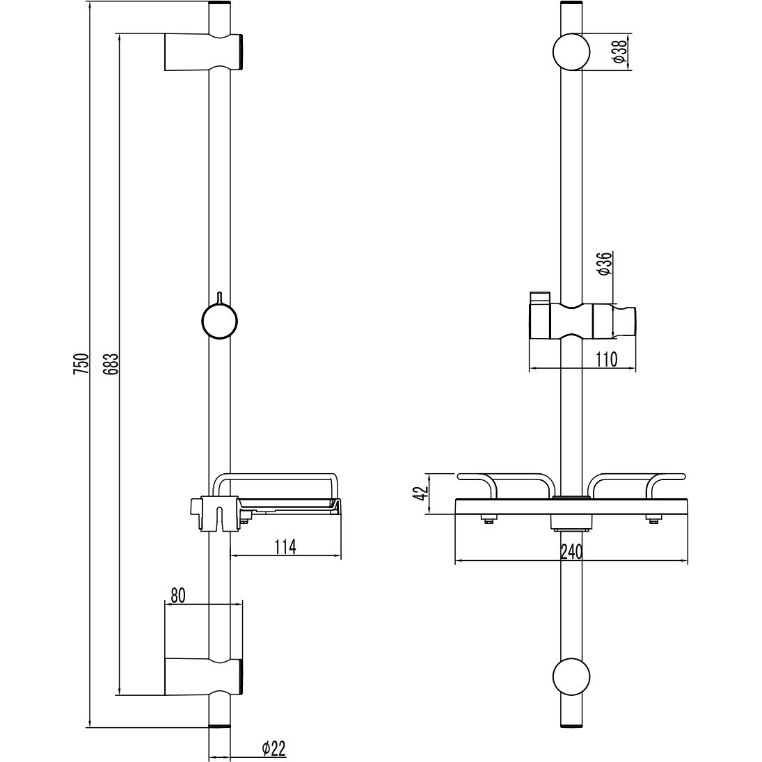 Стойка для душа 679 мм с мыльницей Lemark Bronx, LM3775BL