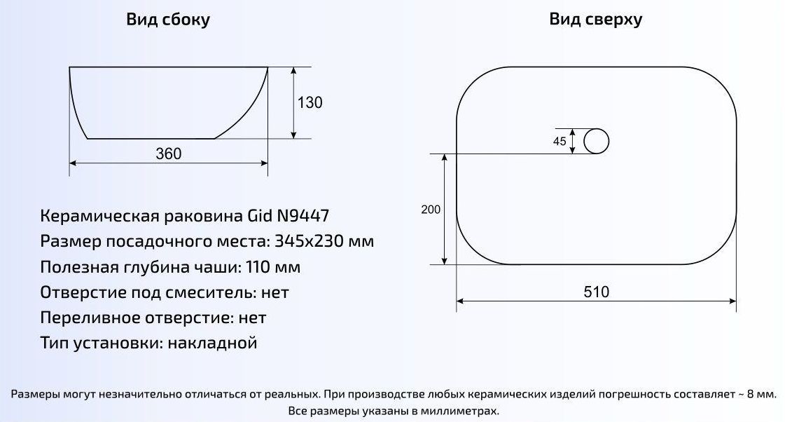 Умывальник Gid TR4048 80.5x38, 51158
