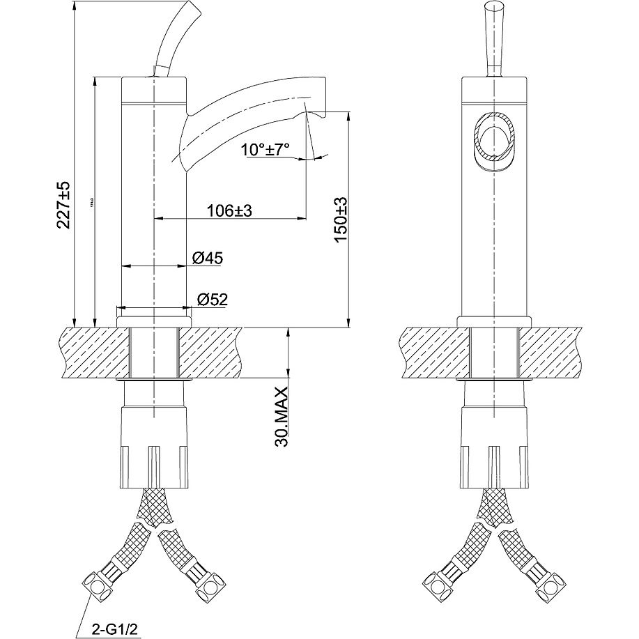 Смеситель для умывальника монолитный сталь Lemark Element, LM5106S