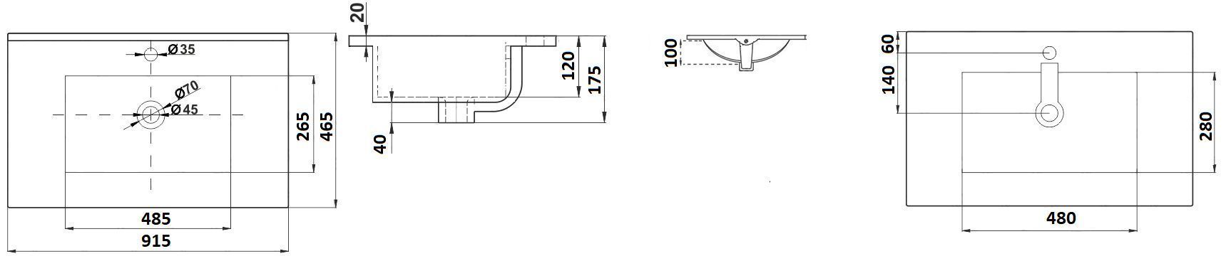 Раковина для ванной Ceramalux 91x46, 9090E