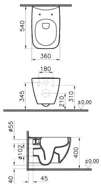 Подвесной унитаз Vitra Shift Rim-ex, 7742B003-0075+191-003-009