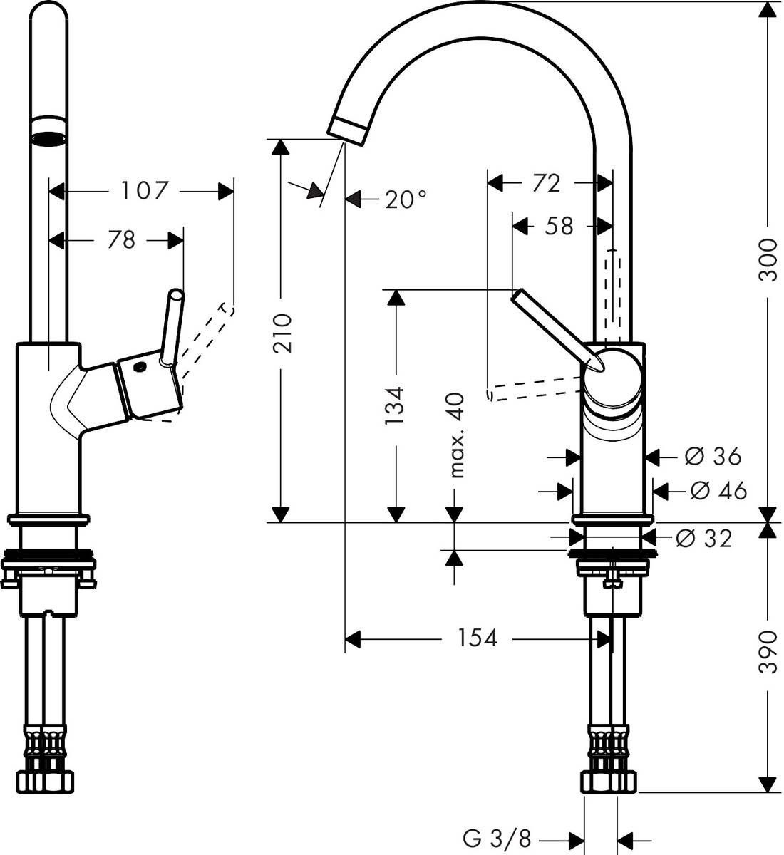 Смеситель для раковины Hansgrohe Talis со сливным клапаном Push-Open, 32080000