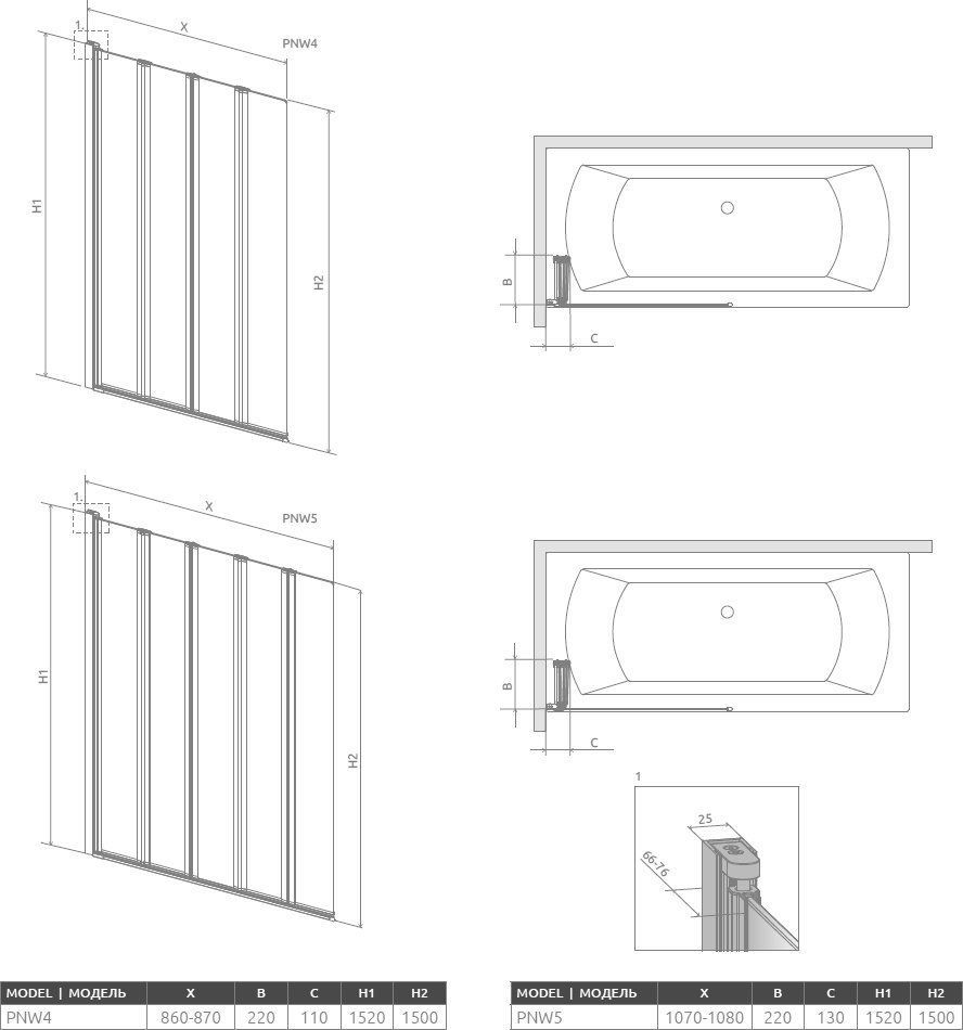 Шторка для ванны Radaway Eos PNW