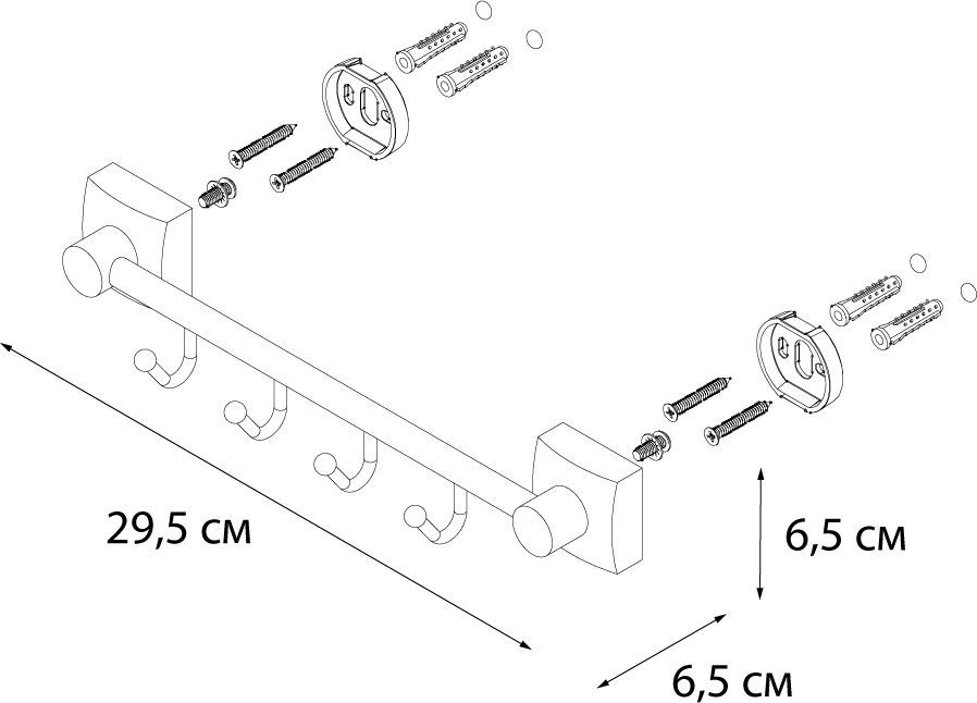 Планка 4 крючка Fixsen Kvadro, FX-61305B-4
