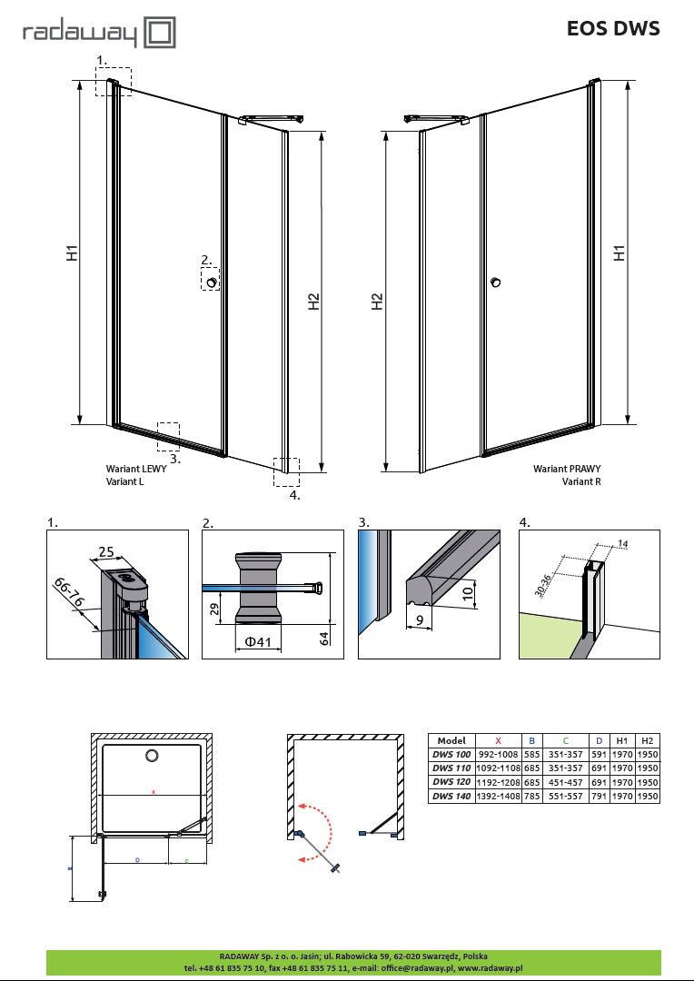 Двери в нишу Radaway Eos DWS