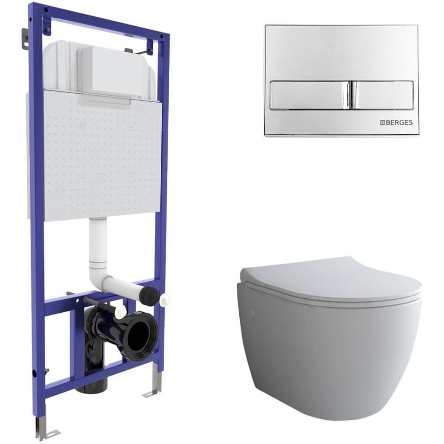 Комплект Berges Novum, кнопка L3 хром глянец, унитаз Okus, сиденье Toma Slim, 043205