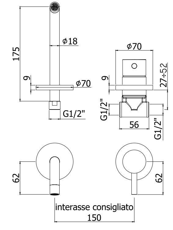 Смеситель для умывальника Paffoni Light нержавеющая сталь, LIG006ST70