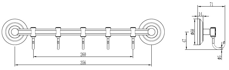 Планка с 5 крючками хром/золото Ledeme L204-5