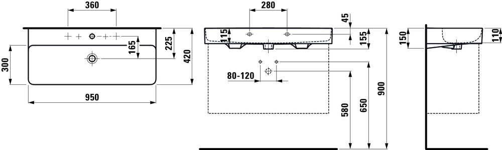 Раковина Laufen Val LCC 95x42, 8.1028.7.400.109.1