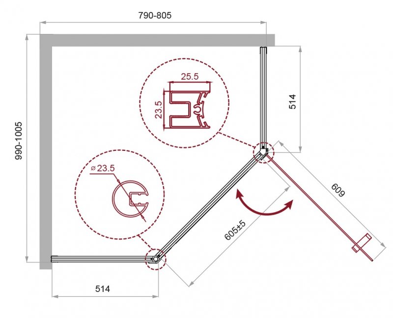 Душевой уголок BelBagno Uno 195 P-1 100x80