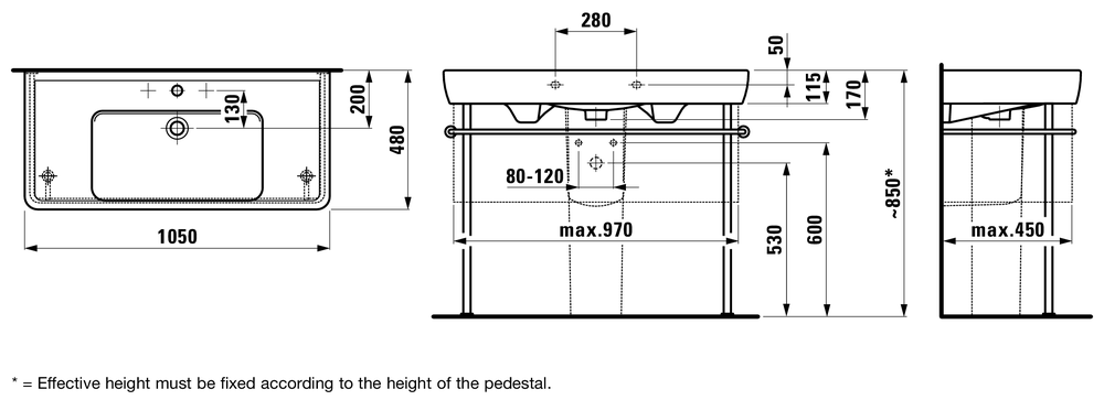 Раковина-столешница Laufen Pro 105x48, 8.1395.8.000.104.1