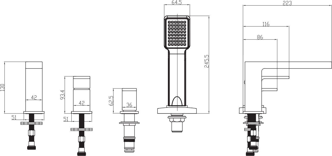 Смеситель для ванны встроенный на 4 отверстия Omnires Baretti, BA7832CR