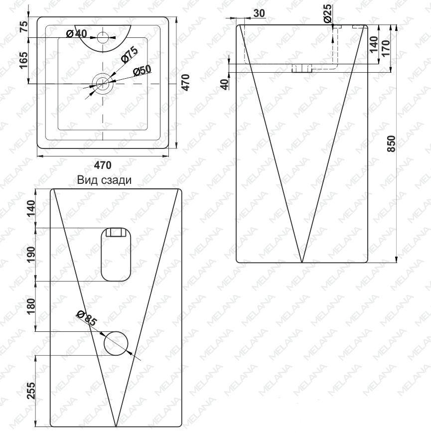 Раковина напольная Melana 47x47, MLN-B156
