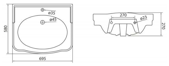 Чаша раковины Belbagno Boheme 70x58, BB115L