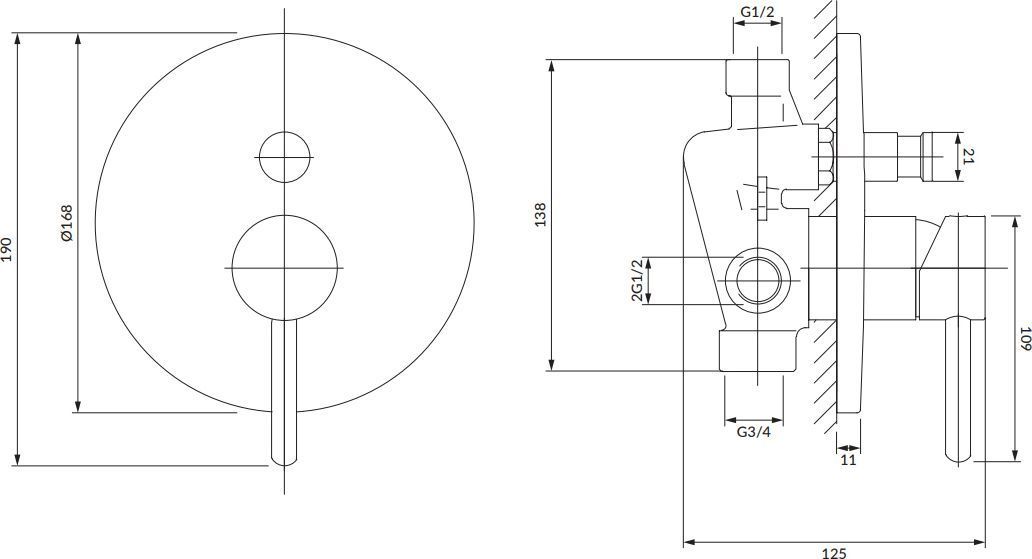 Смеситель скрытого монтажа для ванны Omnires Y, Y1235GL