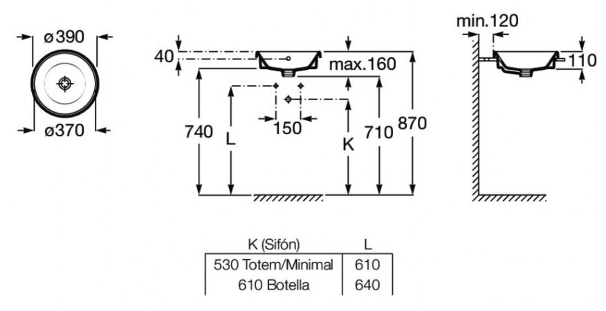 Умывальник врезной Roca The Gap Round 39x39, A3270Y3000