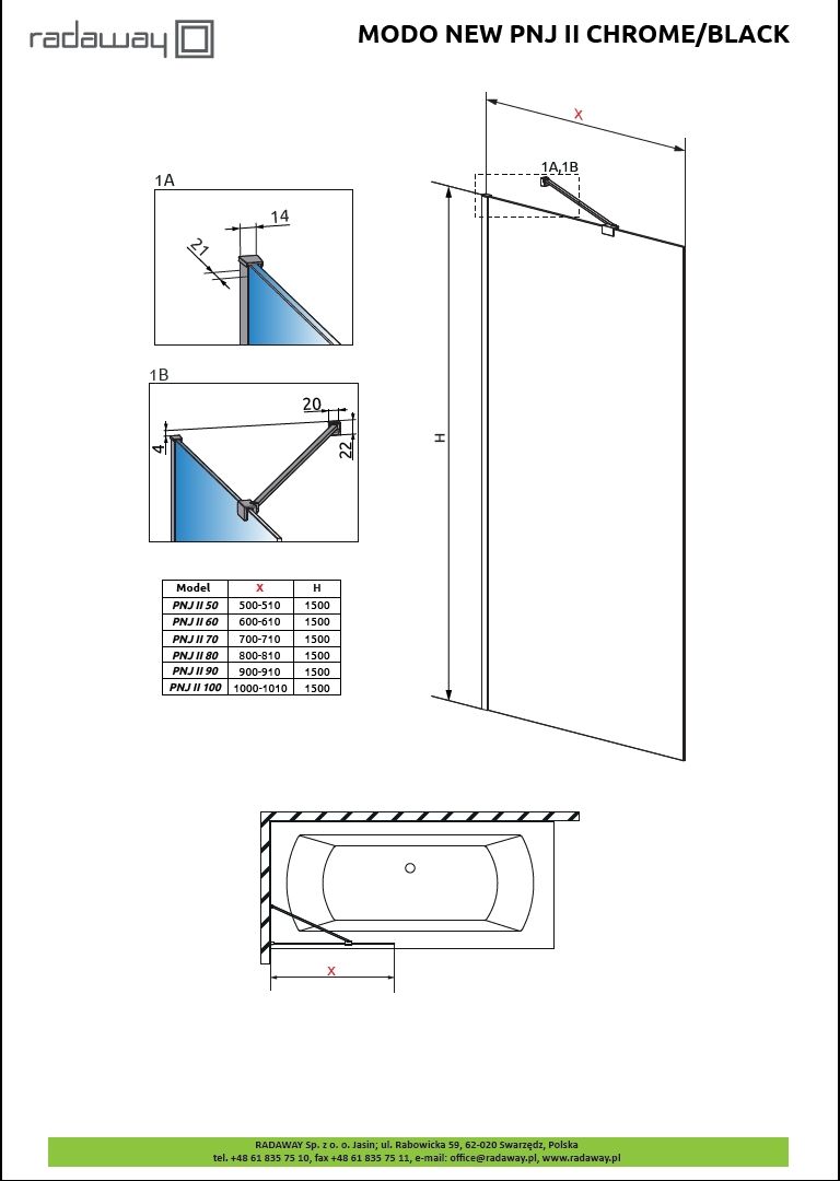 Шторка для ванны Radaway Modo PNJ Black