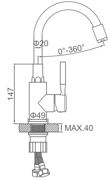 Смеситель для умывальника с гибким изливом серый/хром Ledeme L1399-9