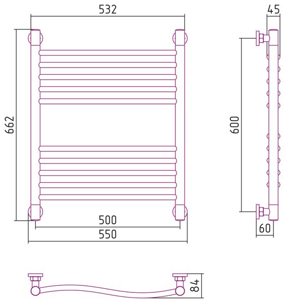 Водяной полотенцесушитель Сунержа Флюид+ 600x500