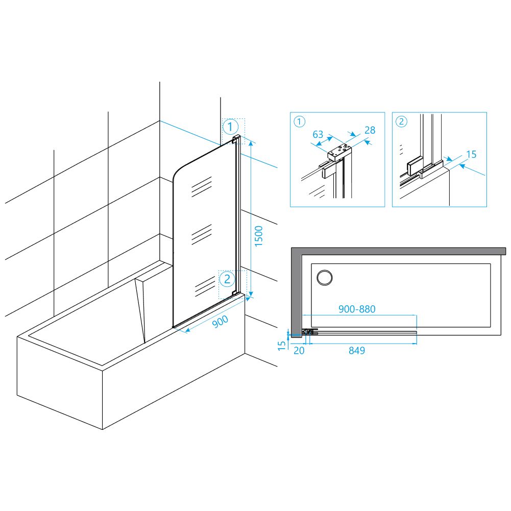 Шторка на ванну RGW SC-01-90, 03110109-11