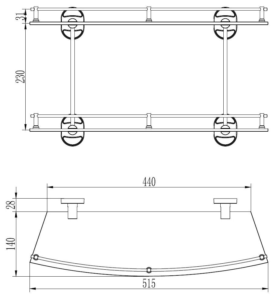 Полка 2-х ярусная 52x16 стекло Ledeme L1920-2