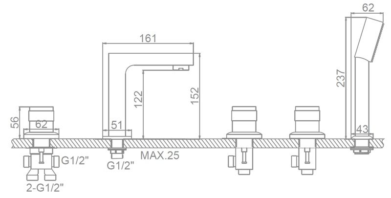 Смеситель врезной из 5-ти предметов Ledeme L1187
