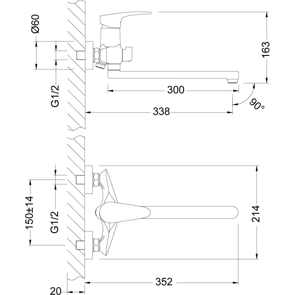 Смеситель универсальный с плоским изливом 300 мм Lemark Linara, LM0451C