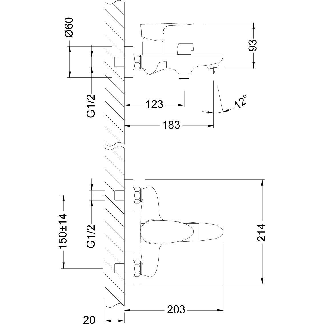 Смеситель для ванны с коротким изливом Lemark Nero, LM0214C