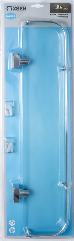 Полка стеклянная с ограничителем Fixsen Kvadro, FX-61303B