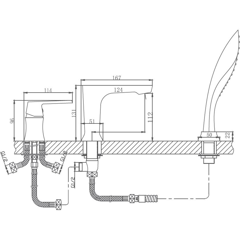 Смеситель для ванны на 3 отверстия Haiba HB80804