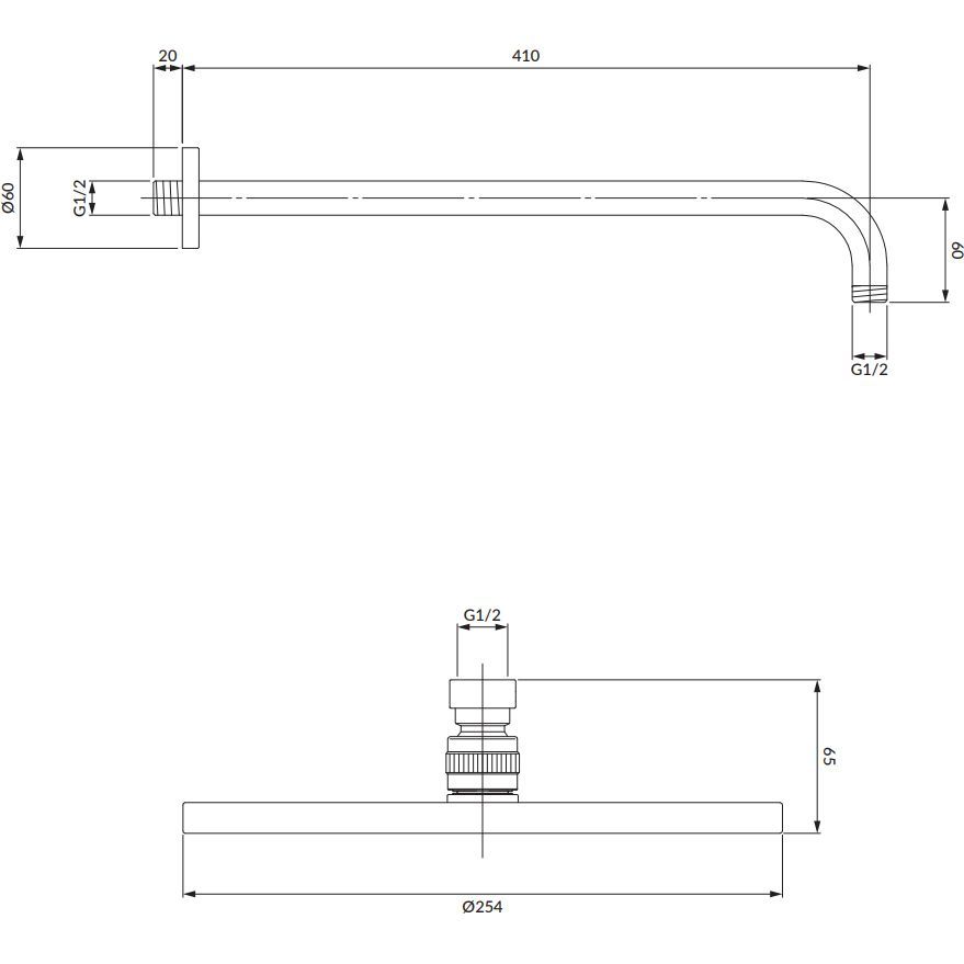 Верхний душ с кронштейном 25 см Omnires, WGSET1GLB