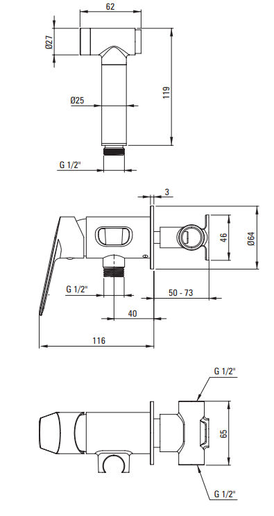 Смеситель скрытого монтажа с гигиеническим душем Deante Jasmin, BGJ_034M