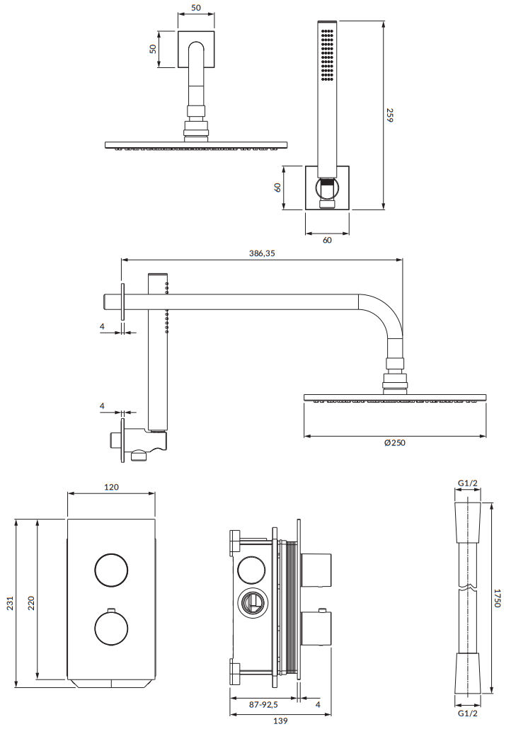 Душевая система скрытого монтажа Omnires Contour, SYSCT11GLB