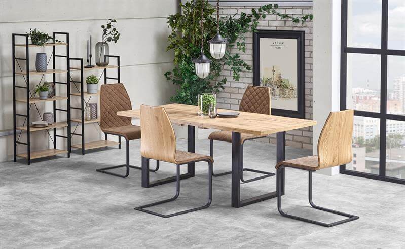 Стол обеденный Halmar Venom 135/185 раскладной дуб вотан/черный, V-PL-VENOM_135-185-ST