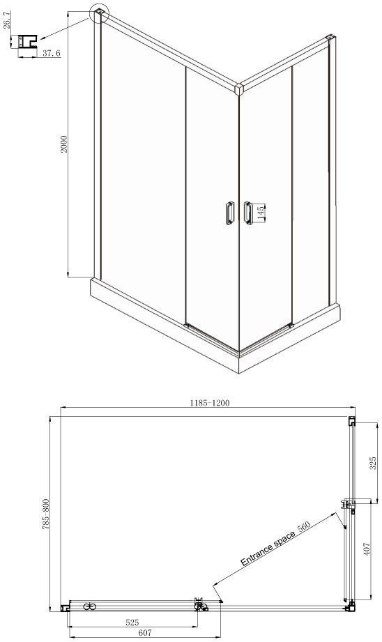 Прямоугольное душевое ограждение Ambassadro Queen Black 11011205L