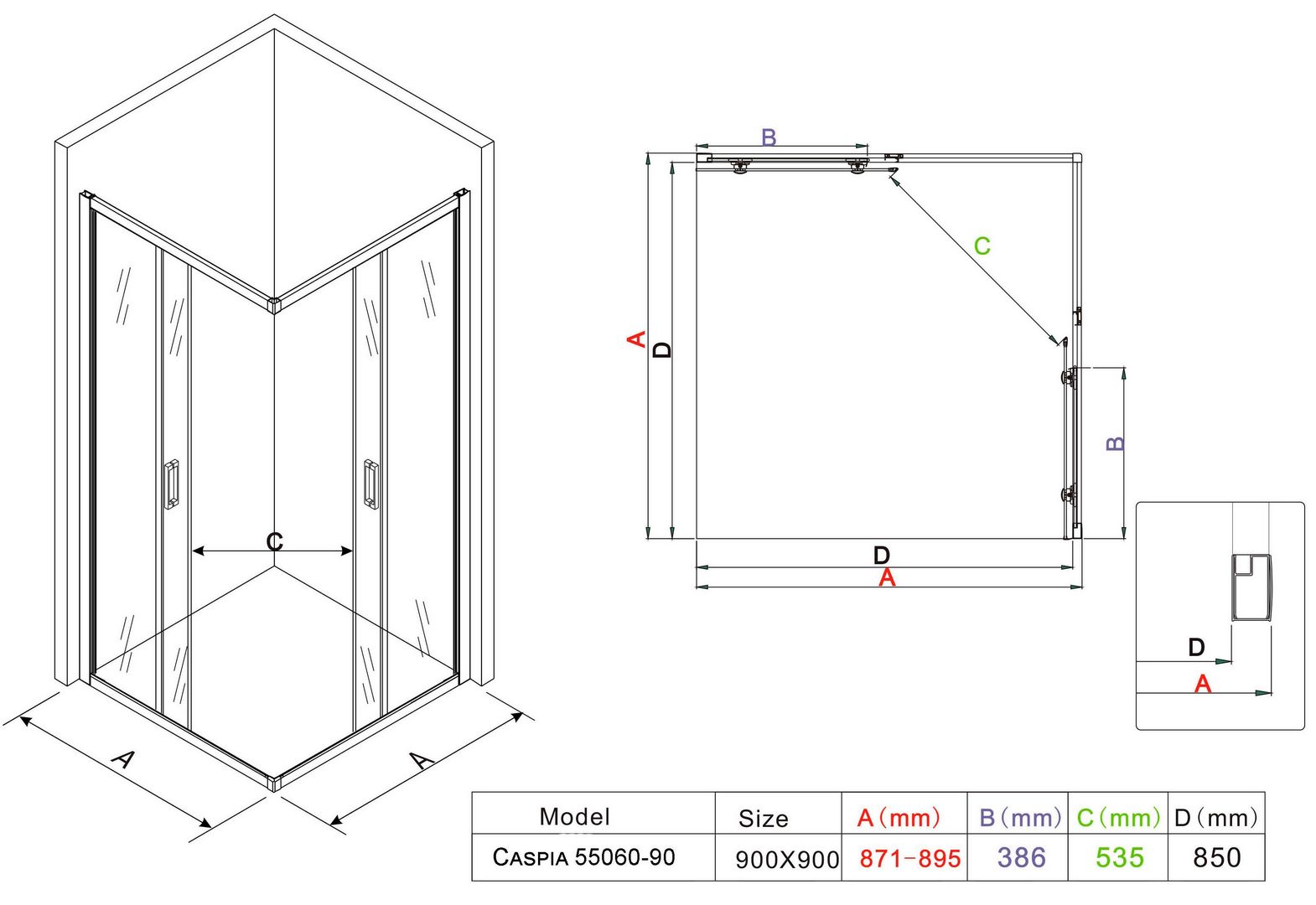 Душевой уголок Roxen Caspia 90x90, 55060-90