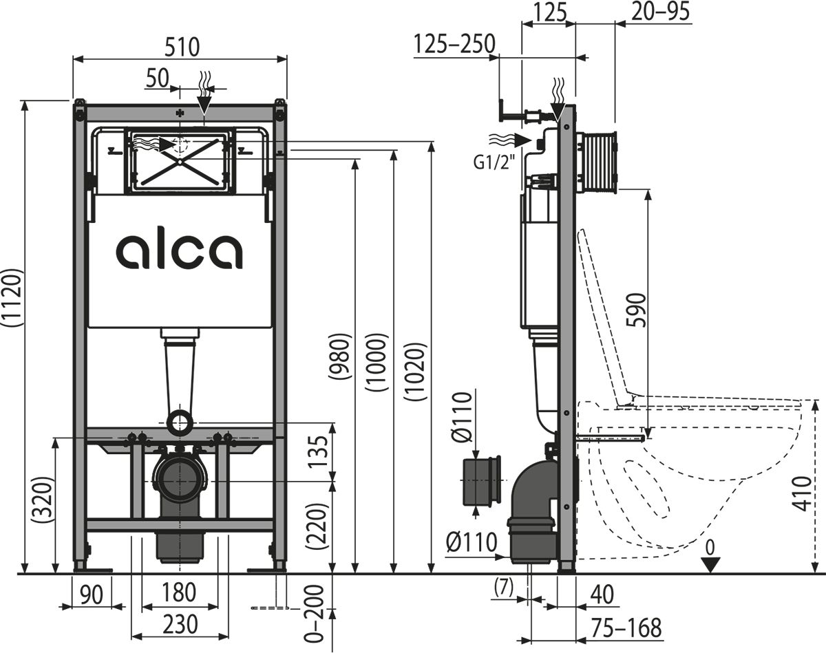 Скрытая система инсталляции Alcaplast Sadromodul, AM101/1120-BL-01