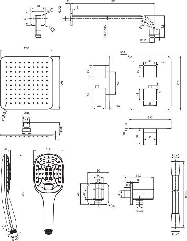 Душевая система скрытого монтажа Omnires Parma, SYSPM17ACRB
