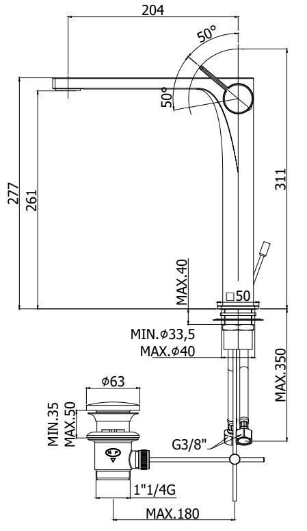 Смеситель для умывальника высокий Paffoni Rock хром, RO081CR