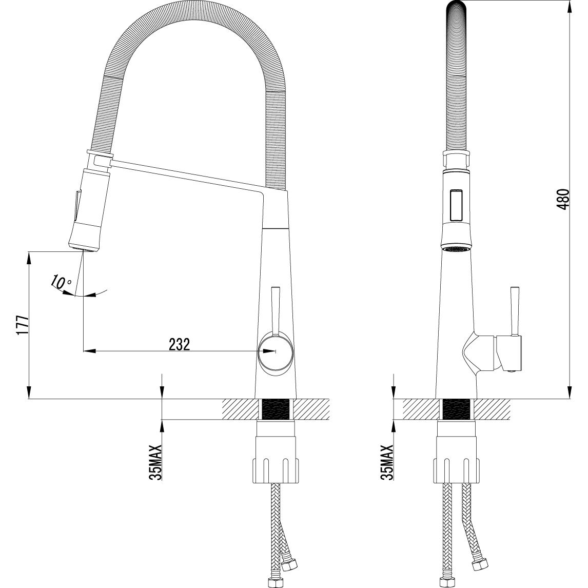 Смеситель для кухни с вытяжным изливом шланг 56 см Lemark Soul, LM6002C