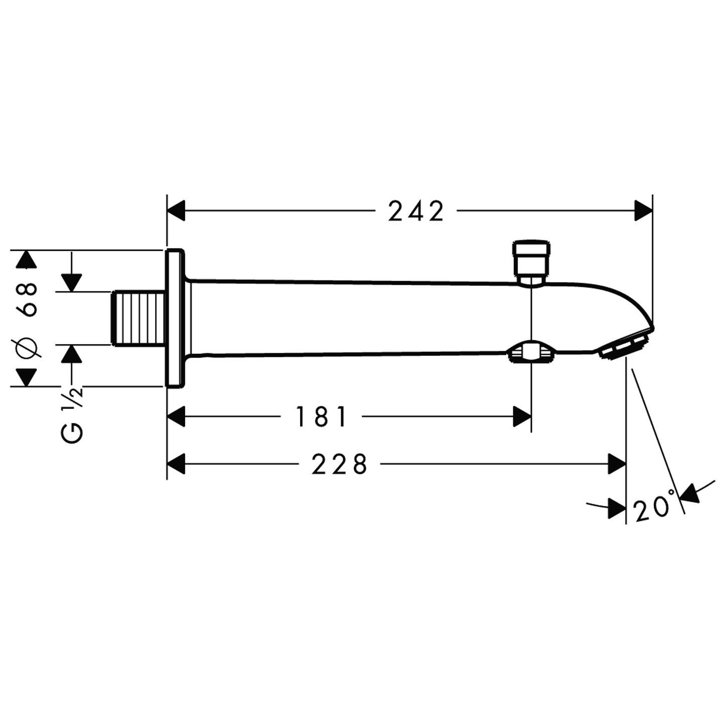 Излив на ванну 22,8 c переключателем на душ Hansgrohe E, 13424000