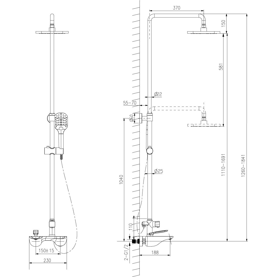 Смеситель для душа с верх. душевой лейкой 3 функции фиксированным изливом Lemark Bellario, LM6862C