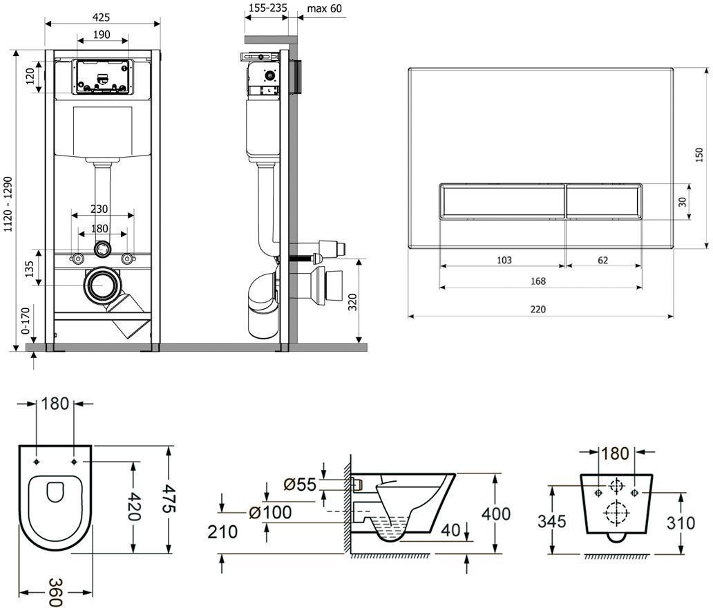 Комплект инсталляции и унитаза 6 в 1 Lavinia Boho Relfix Biore Compacto Rimless, 77040086