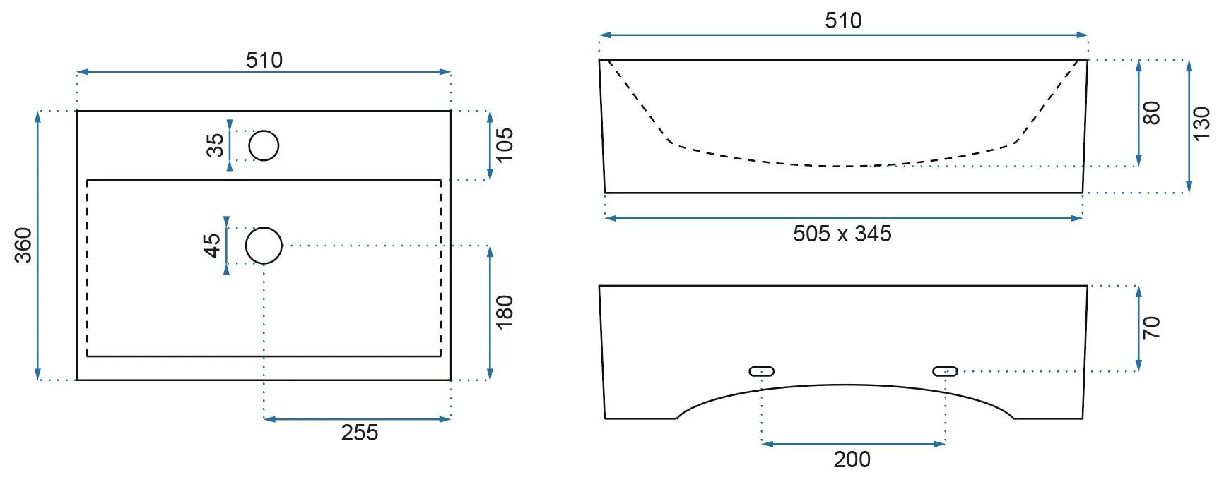Умывальник Rea Bonita 51x36, REA-U8701