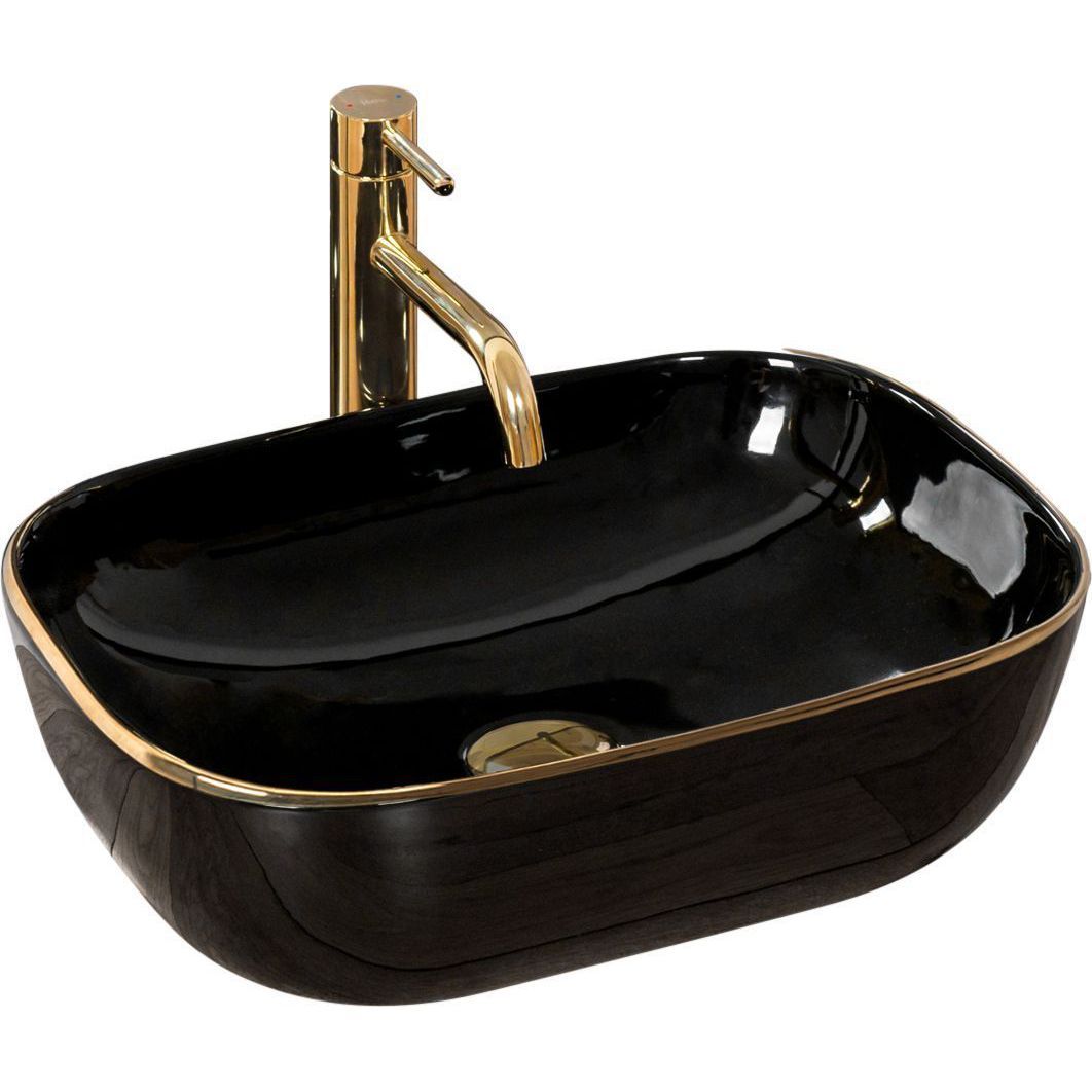 Умывальник Rea Belinda Black Gold Edge 46.5x33.5, REA-U8796