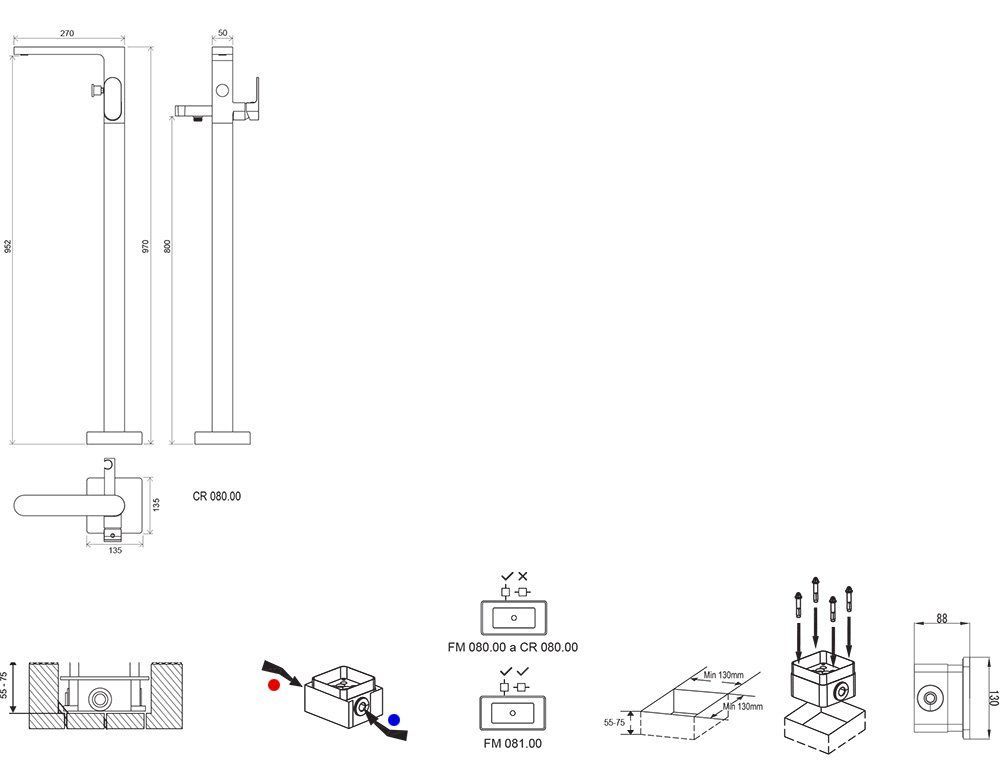 Смеситель напольный Ravak Chrome CR 080.00, X070101