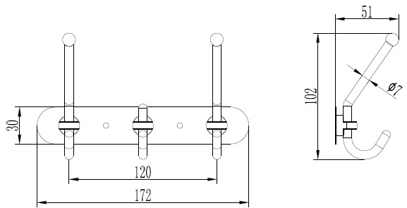 Планка с 3 крючками Ledeme L201-3