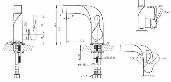 Смеситель для умывальника Bravat Wave F174108C-2