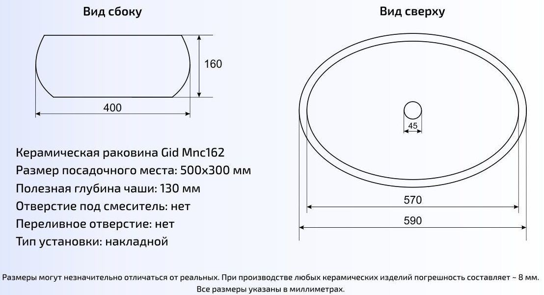 Умывальник Gid MNC162 60x41, 54404