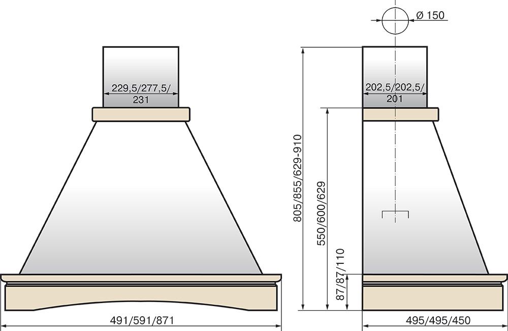 Кухонная вытяжка Elikor ВИЛЛА 50П-650-П3Л (бежевый/дуб неокрашенный), 841792